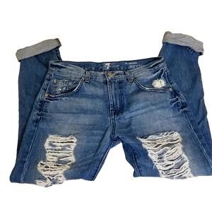 7 For All Mankind Blue Distressed The Relaxed Skinny Jeans Size 25
